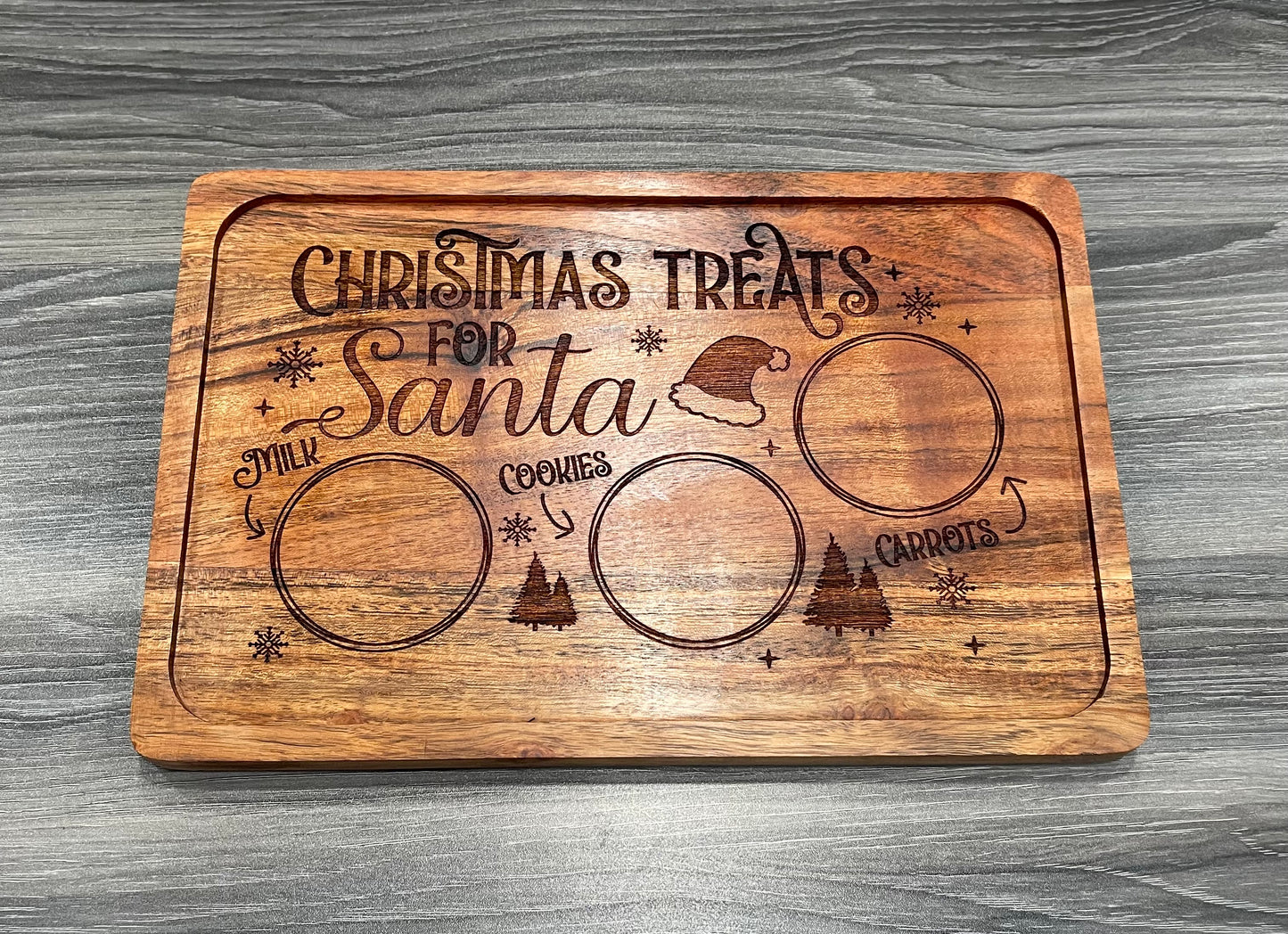 Engraved Christmas Treats Wooden Santa Snack Tray