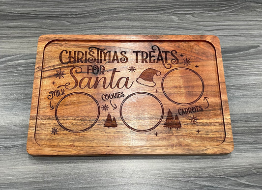 Engraved Christmas Treats Wooden Santa Snack Tray